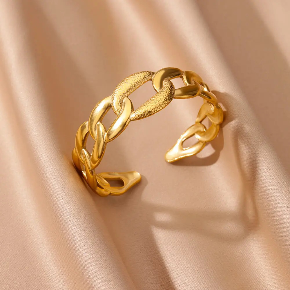 In Stainless Steel Bangles for Women Gold Color Geometric Open Cuff Bracelet femme Vintage Wedding Jewelry Gift 251219