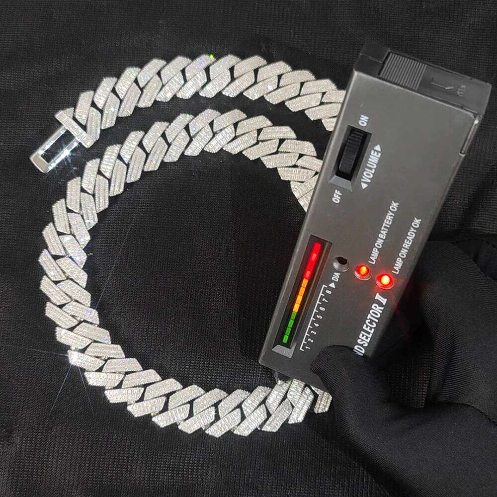 VVS Moissanite 20mm 2 Rows Chain Rectangle Diamonds 100% 925 Silver Cuban Necklace with GRA Certificate Jewelry