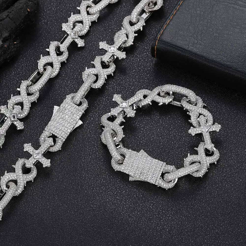Hip Hop Jewelry High Quality Removable Cross Infinity Diamond Cuban Link Chain 18k Gold Plated Iced Out Box Lock Necklace 18MM