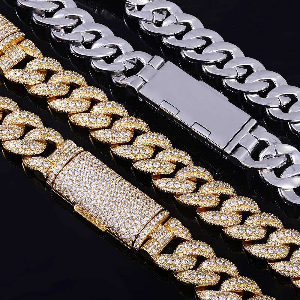 jewelry 3 Rows Iced Out Bracelet 18MM Width Long Buckle Design Cubic Zirconia Cuban Link Chain Chunky Hip Hop Jewelry for Men