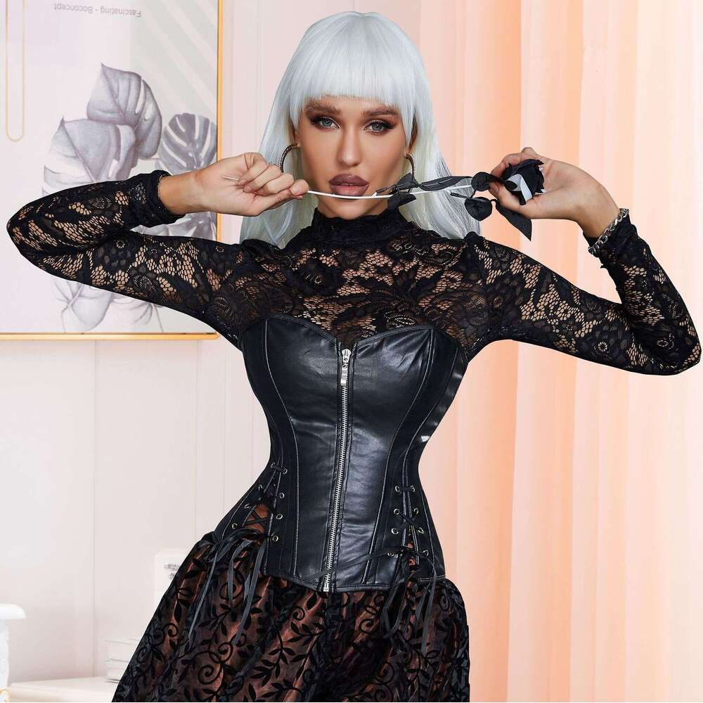 Waist Trainer Body Shaper Tummy Control Sexy Leather Zipper Set Corset Palace Shapewear Chest