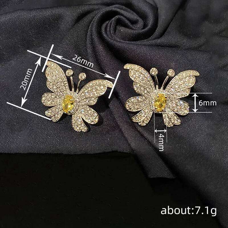 Huitan Gorgeous Yellow Butterfly Stud for Women Aesthetic Accessories Wedding Earrings Fancy Gift Statement Jewelry