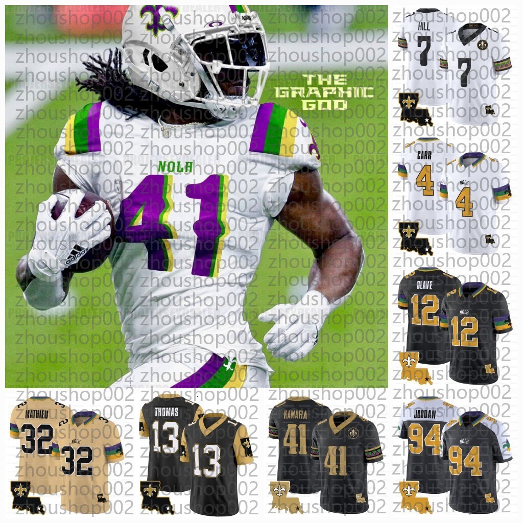 Hot Derek Carr 2024 Football Jersey Alvin Kamara 12 Chris Olave Jamaal Williams Tyrann Mathieu Drew Brees Taysom Hill Saints Thomas Demario Davis Bres
