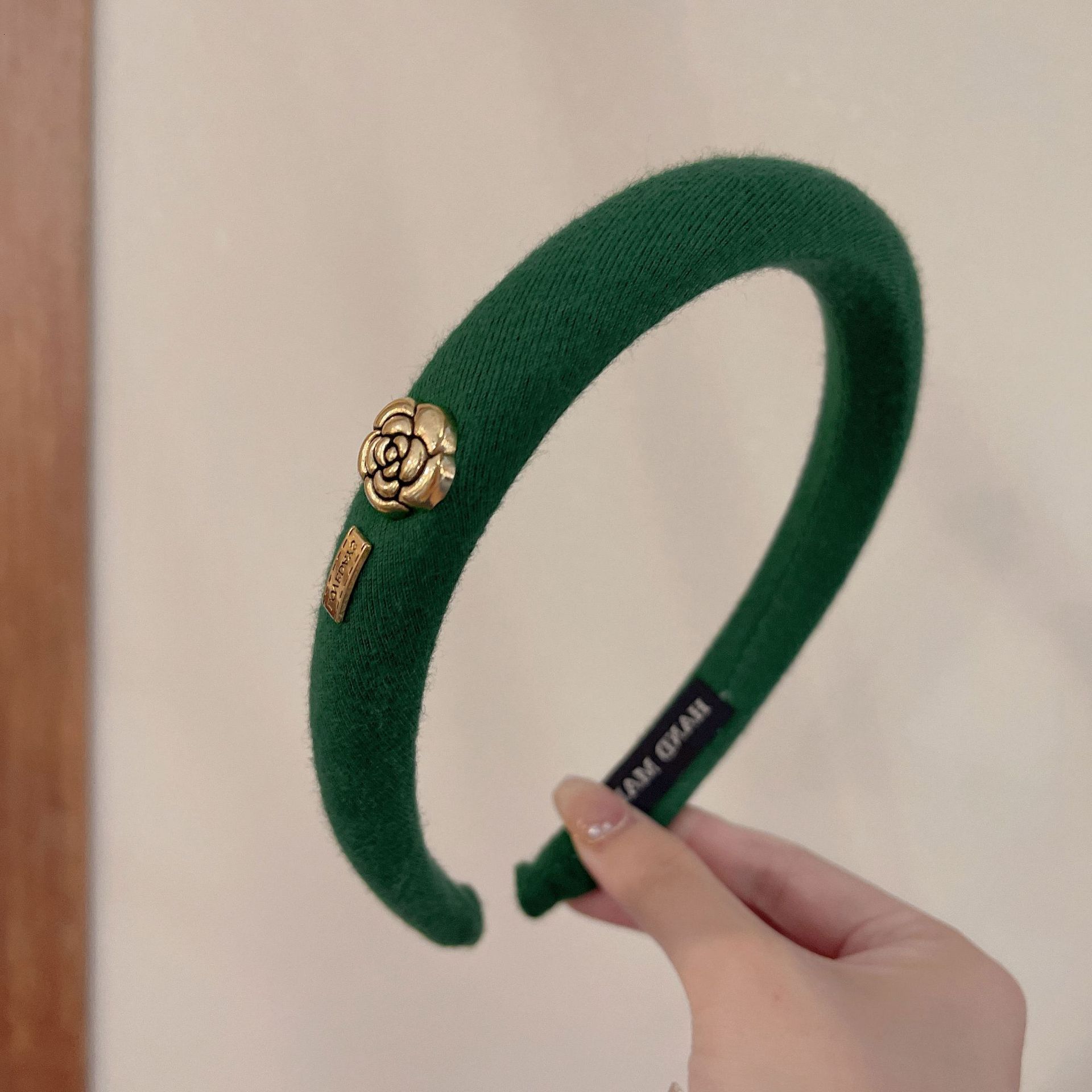Luxury Creative Design Jewelry Korean Style Small Fragrance Camellia Scrunchie Black Sponge High Crown Headband Women Fashion Hair Accessories Head