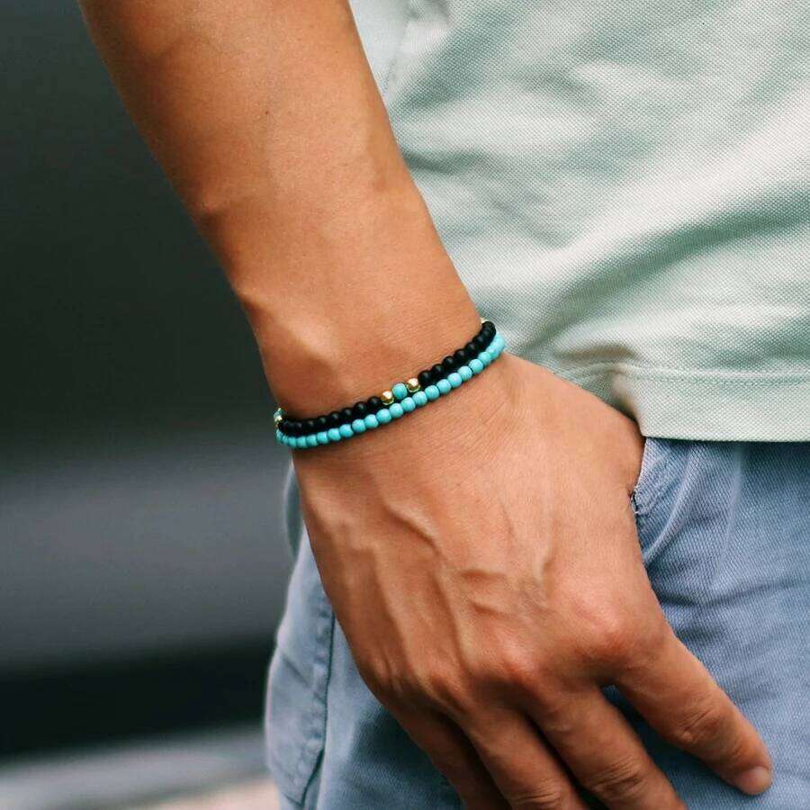 Unique 2Pcs/Set Beaded Bracelet Men 4mm Samll Stone Tiger Eyes Howlite Malachite Braslet Homme Perfect Gift For Boyfriend Joias 25T1226