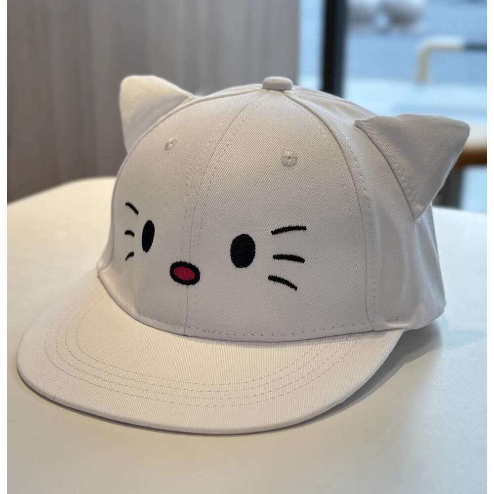 Women Baseball Cap Cute Kitty Cat Embroidered Bow Flat Brim for Protection Summer Cartoon Versatile Sunshade Sun