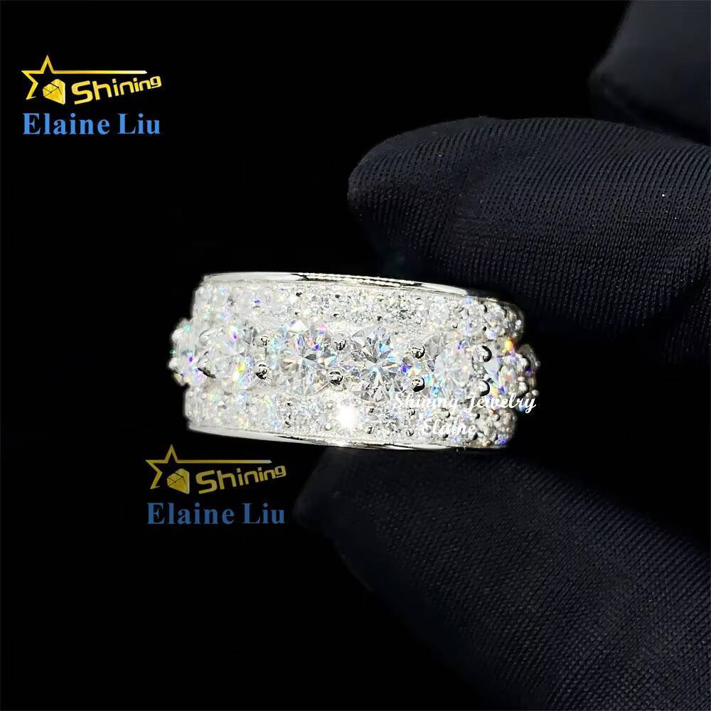 Hip Hop Jewelry 925 Sterling Silver Custom Luxury Moissanite Mens Rings