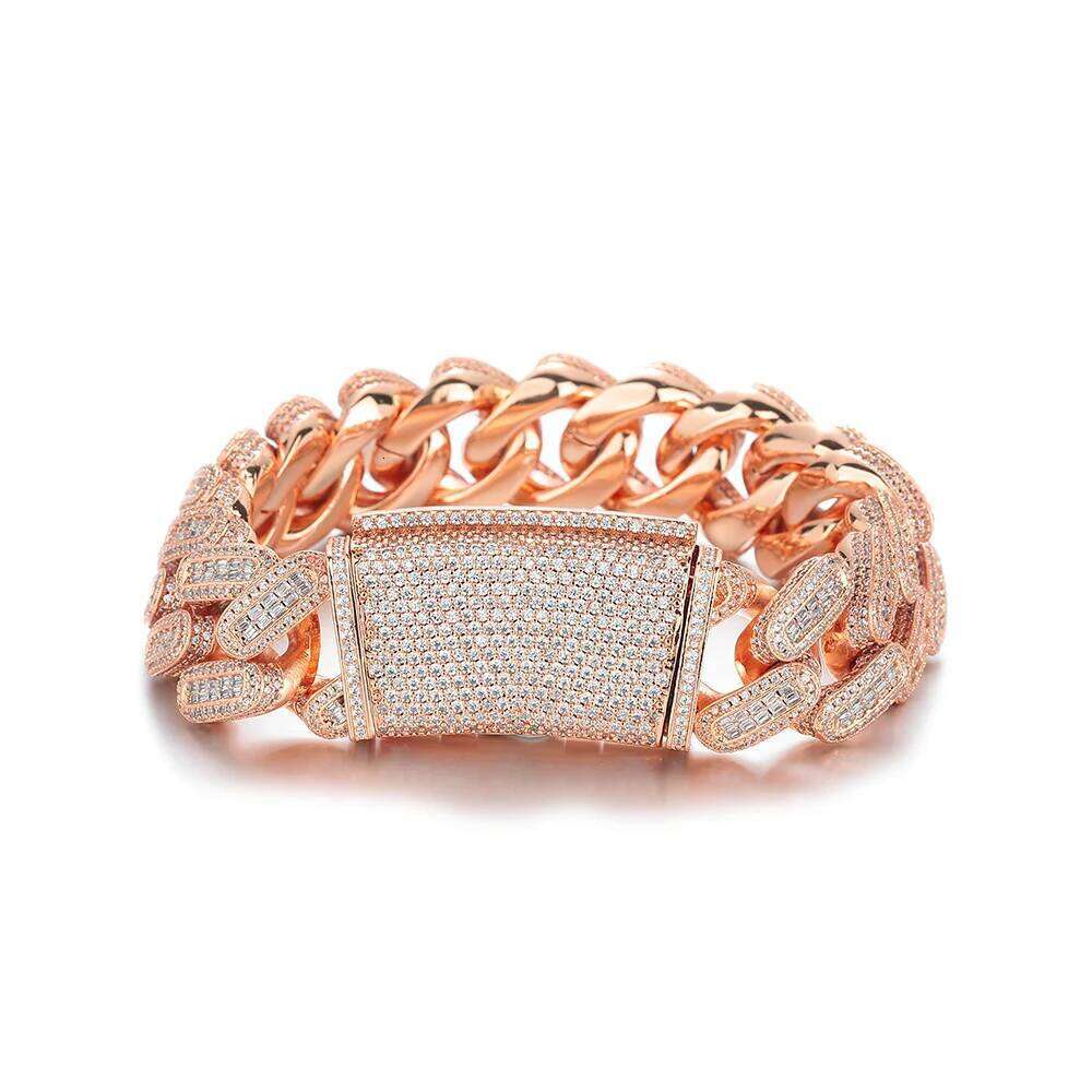 jewelry 18mm Mixed Inlay Diamond Necklace Hip Hop Rose Gold Plated Big Heavy Iced Out Cuban Chain For Men Rapper Jewelry