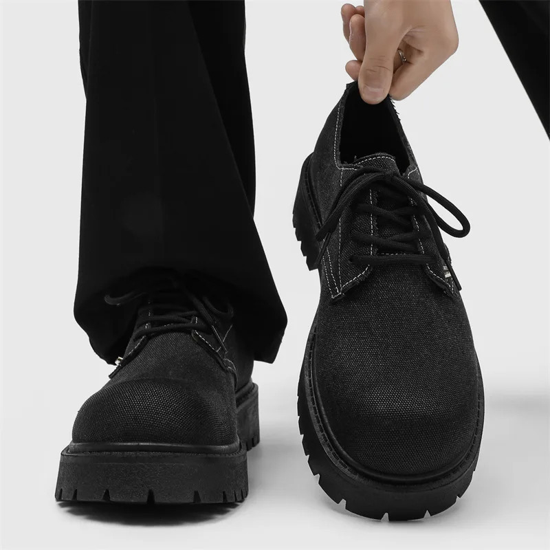 Mens Derby Shoes British-Style Big Round-Toe Chunky Platform Sneakers Original Breathable Casual Shoes for Streetwear Daily 251225