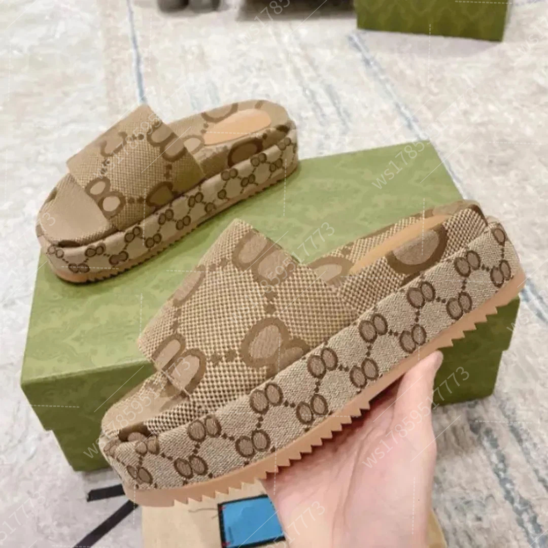 Designer fashion slippers Sandals sliders embroidered canvas Flat Mules Platform Embroidered Linen High Heel Sandal platform Shoes