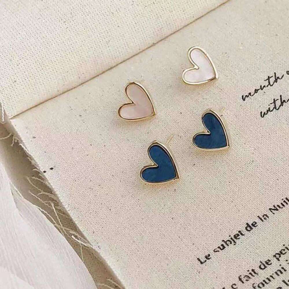 Sweet Heart Stud Fashion for Women Girl Cute Blue Pink Love Bling Glaze Earrings Aesthetic Designer Jewelry Party Gifts 25H1226