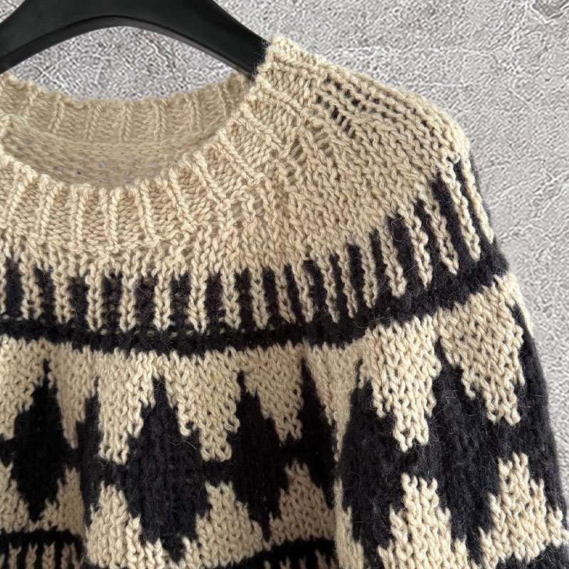 Ladies Fair Isle Jacquard Knit Sweater Designer Vintage Oversized Pullover Crewneck Long Sleeve Cotton Blend Christmas Party Warm Elegant Top Women S1