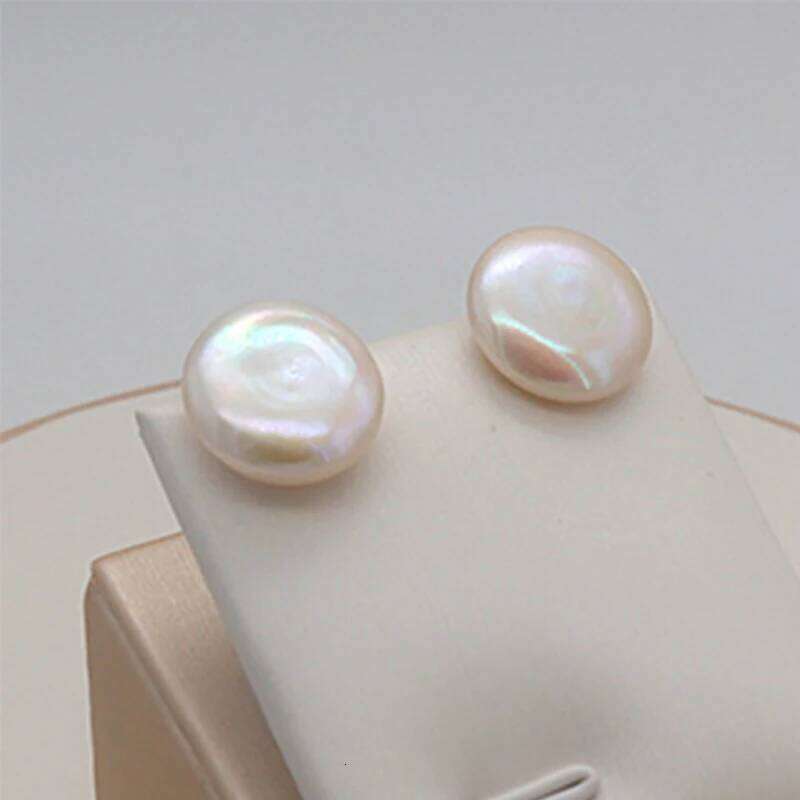 Woman Freshwater Cultured Button Pearls ,Coin Pearls,925 Sterling Silver Pearl Earrings for Women Girls Gift 25H1226