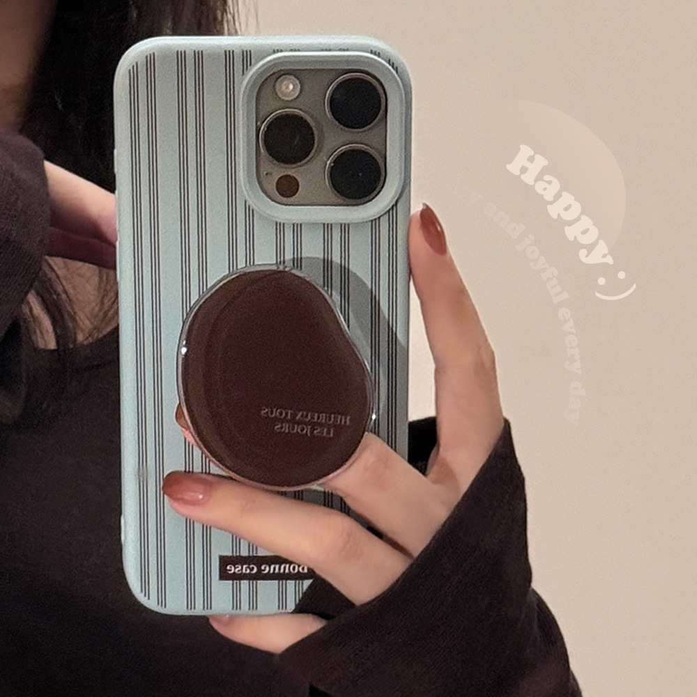 High-end Ins Style Striped iPhone 16 Case Apple 17 Brown Stand 15 Pro Max Compatible 13 Soft
