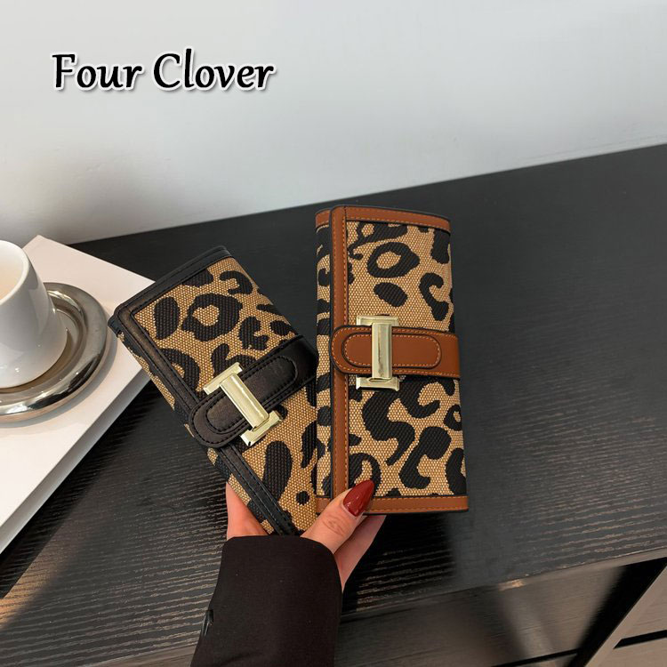 European and American fashion leopard print wallet, long ladies wallet, unisex clutch, large capacity tri-fold wallet, cardholder, retro classic short