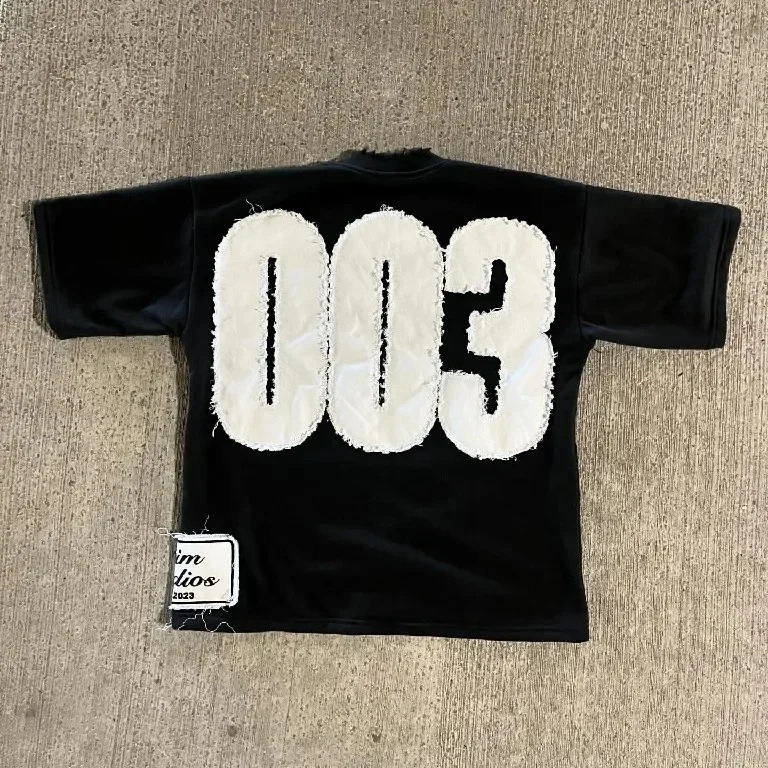 Streetwear Black T Shirt Men Women Harajuku Hip Hop Number 003 Graphic Patch Oversized T Shirt Goth Cotton Short Sleeve Y2K Tops 251222