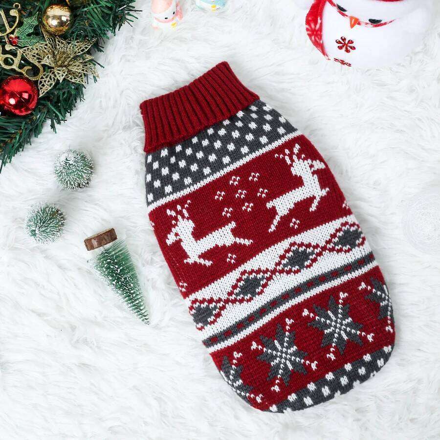 Christmas Dog Sweater, Warm Knitwear with Reindeer Snowflake Patterns, Winter Coat for Small Dogs and Cats, Xmas Gift 25T1226