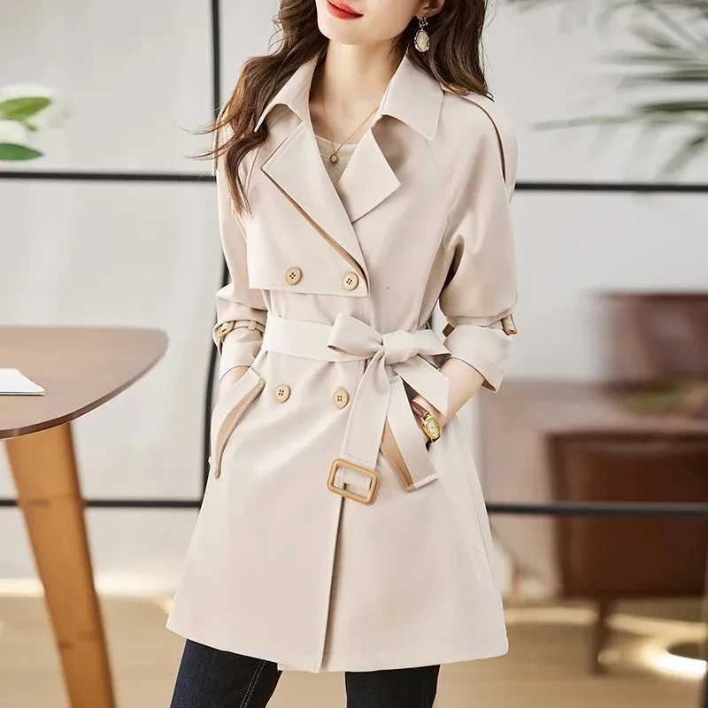 Spring Autumn New2025 Windbreaker Coat Women Fashion Slim Mid Long Trench Coat Women Casual Double-breasted Outerwear Female TopT251226