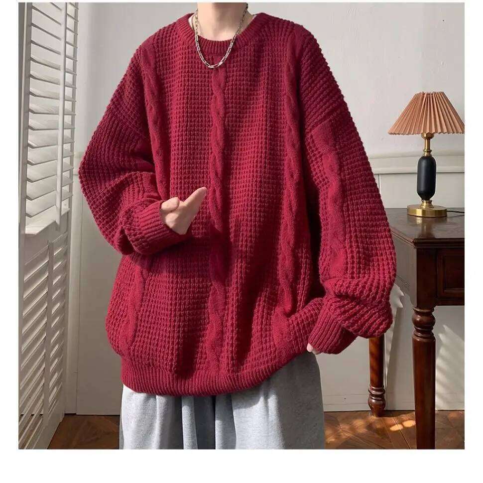 Twist Round Neck And Sweater For Men Trendy Brand Lazy Style Retro Top