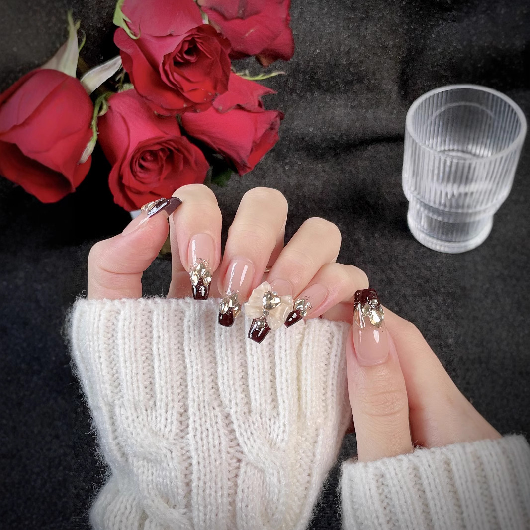 elegant light luxury armor design customizable french winged butterfly manicure