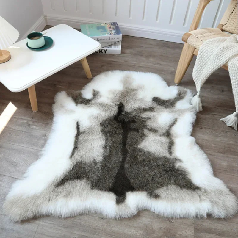 Modern Minimalist Machine Washable Reindeer Fur Carpet Bedroom Floor Mat Bedside Faux Animal Blanket 12 H260226