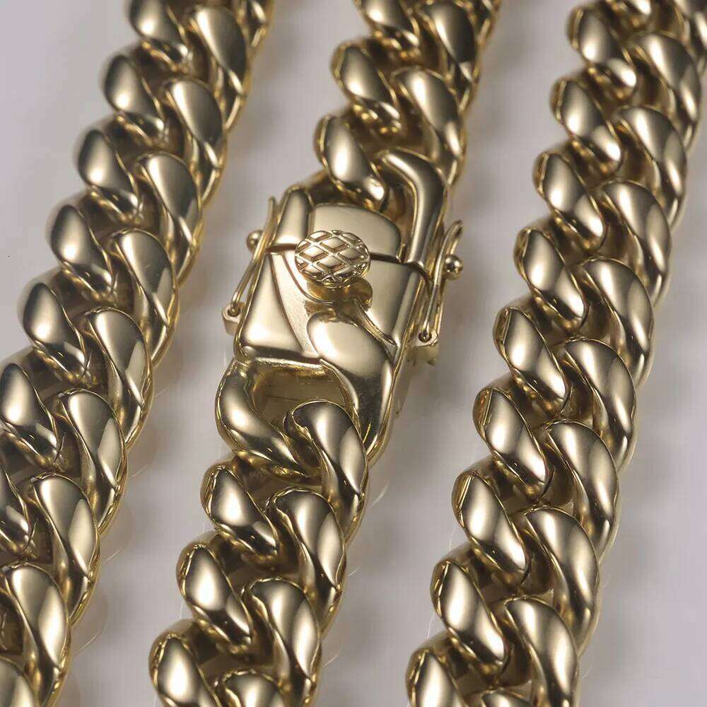 jewelry 14K Gold 8mm 12mm Stainless Steel Chain Hip Hop PVD Plated Cuban Link Necklace For Men Women Party Gift