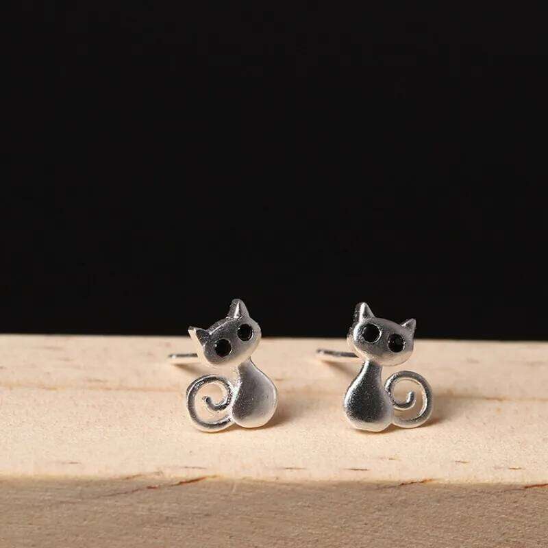 Buyee 925 Sterling Silver Female Stud Cute Cat Animal for Women Fashion Party Small Fine Jewelry Earring Gift 25H1226