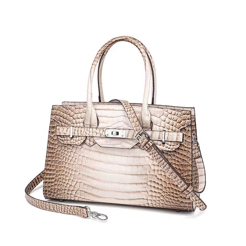 COCIO Himalayan White Crocodile Pattern Platinum Bag New High-Quality Briefcase Luxury Leather Handbag Lady Boss Bag Fashion Shoulder Bag Crossbody Ba
