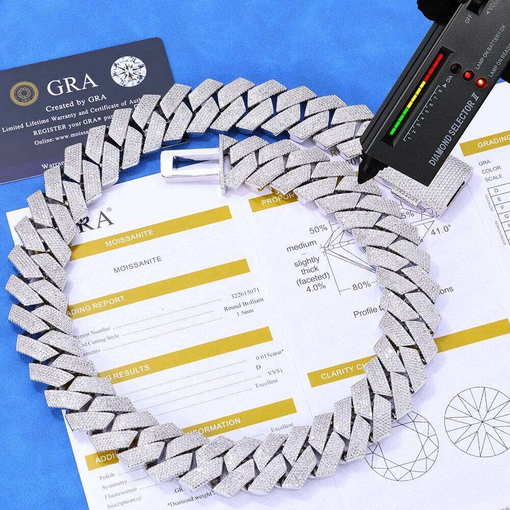 25MM Hip Hop Jewelry Iced Out 925 Sterling Silver VVS Necklace Inlaid 6 Rows Moissanite Diamond Miami Cuban Link Chain For Men