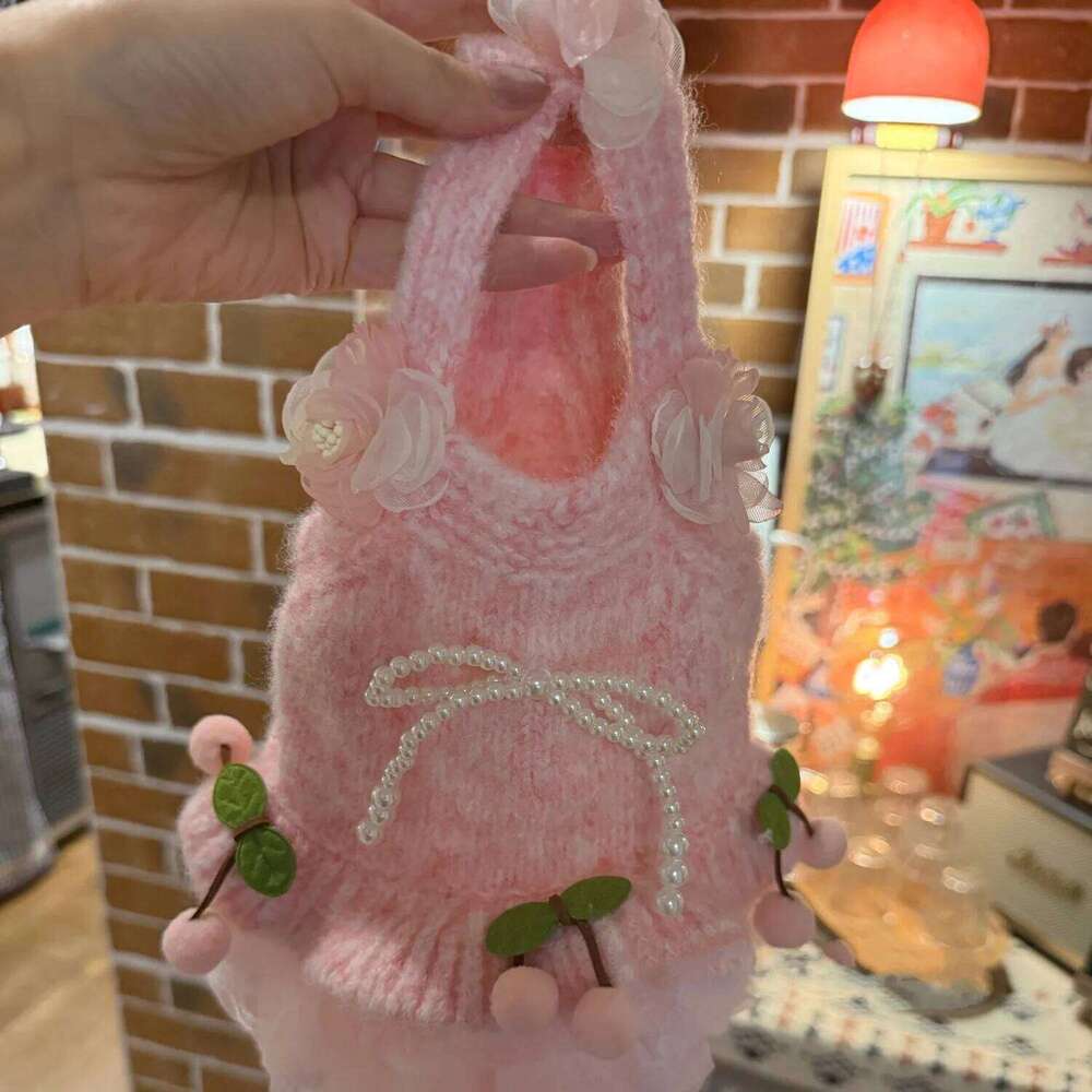 Green Bellflower Design Exquisite Pet Knitted With Pearl Lace - Autumn Dog Dress Sweater 25T1226