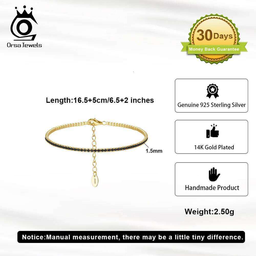 ORSA JEWELS Authentic 925 Sterling Silver Tennis Fashion Black&Pink&Blue 4A Zirconia Bracelet Jewelry for Women SB190 25T1226