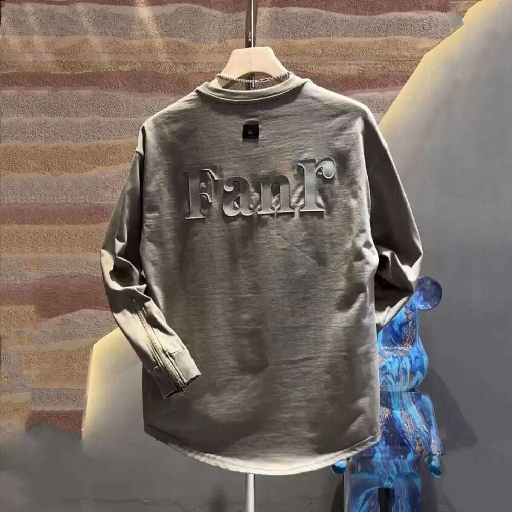 New Letter Casual Zipper Round Neck Sweatshirt Men's Trendy Brand Versatile Couple's Loose T-Shirt Base Shirt