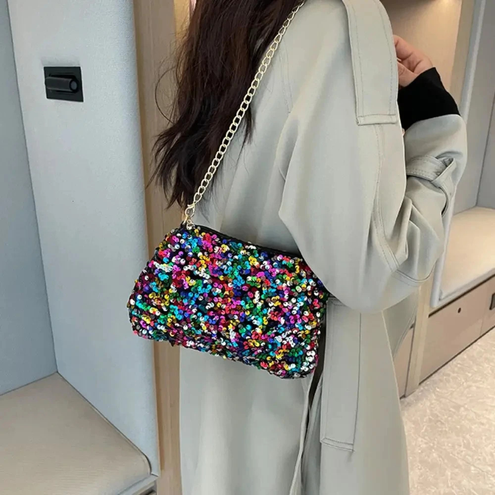 Solid Color Sequins Crossbody Bag Simple INS Chain Sequins Shoulder Bag Pocket Bag Phone Bag Small Square Bag Dinner Party 251223