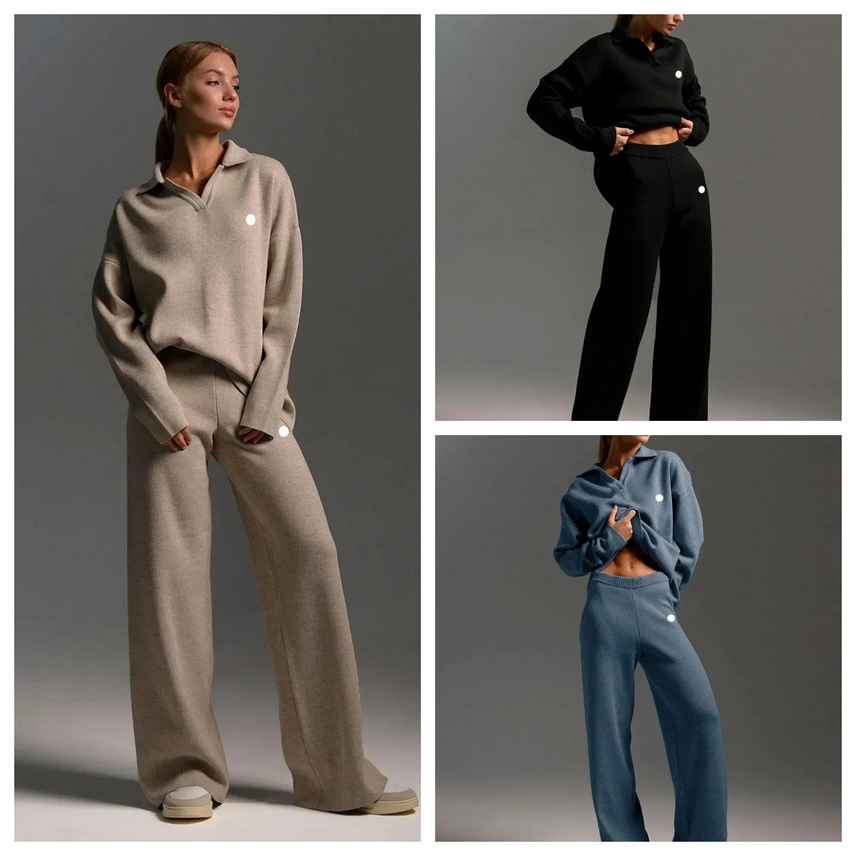 Top Sweater Yoga Outft Suits Autumn Winter Polo Neck Knitted Ullover Wide Leg Pants Jogger Suit Tracks Women Clothes Gym Set