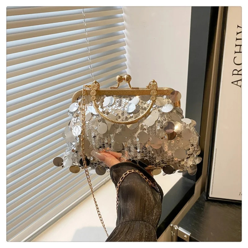 Ladys hand bag sequined clip handbag bag ladys chain dinner bag chain fashion shoulder crossbody bag 251223