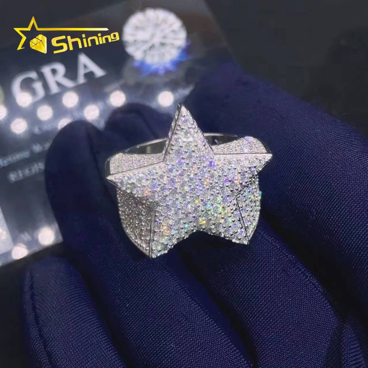 Star Design Rapper Hip Hop Jewelry Hip Hop Iced Out Diamond Moissanite Ring