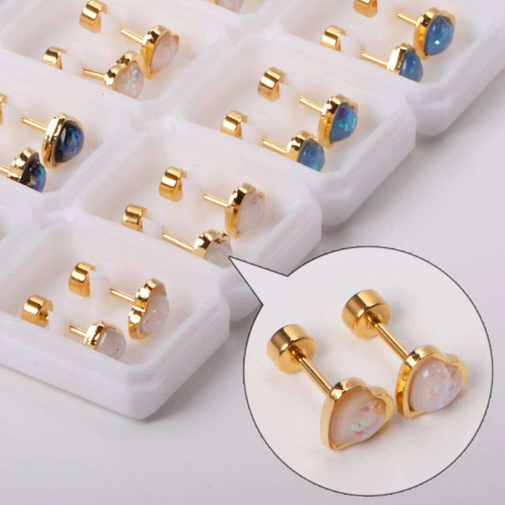 12 Pairs Korean Fashion Stainless Steel Stud Screw Back for Women Valentine Pink Heart Earrings 25H1226