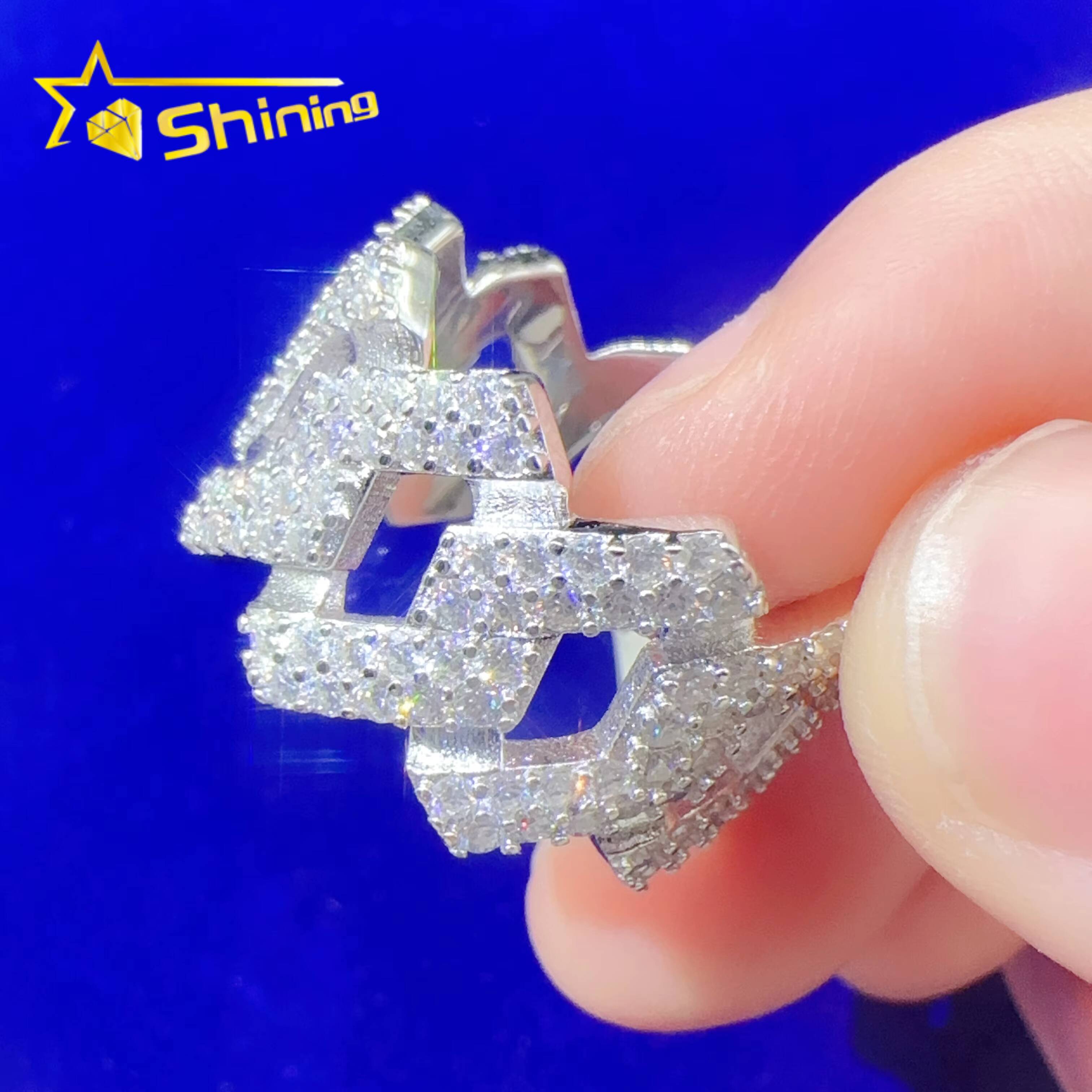 Bulk Stock Iced Out Round Diamond Hip Hop Cuban Rings Solid Silver Men Miami Cuban Band Ring VVS Moissanite Diamond Rapper