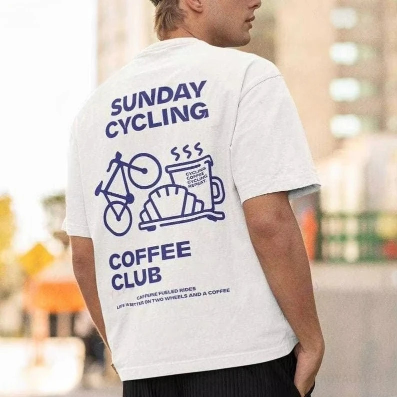 Sunday Cycling Coffee Club Graphic T Shirts Unisex Woman Man Summer Bicycle High Quality T-shirt Classic Breathable Tops 251222