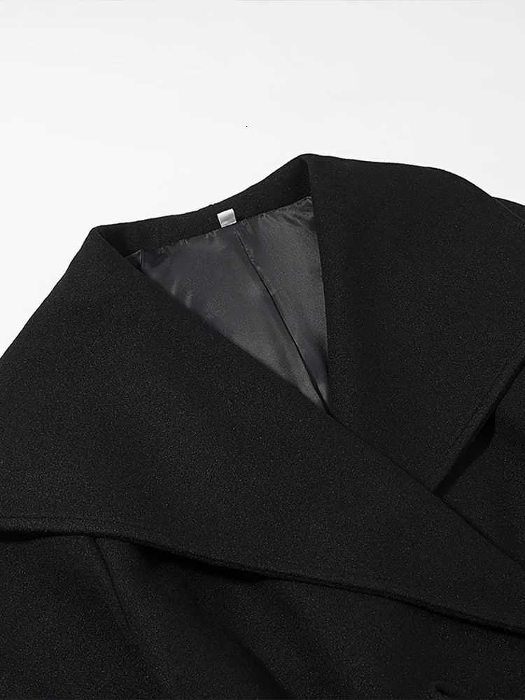 European style new womens fashionable and versatile solid color belted long-sleeved short woolen trench coatT251226