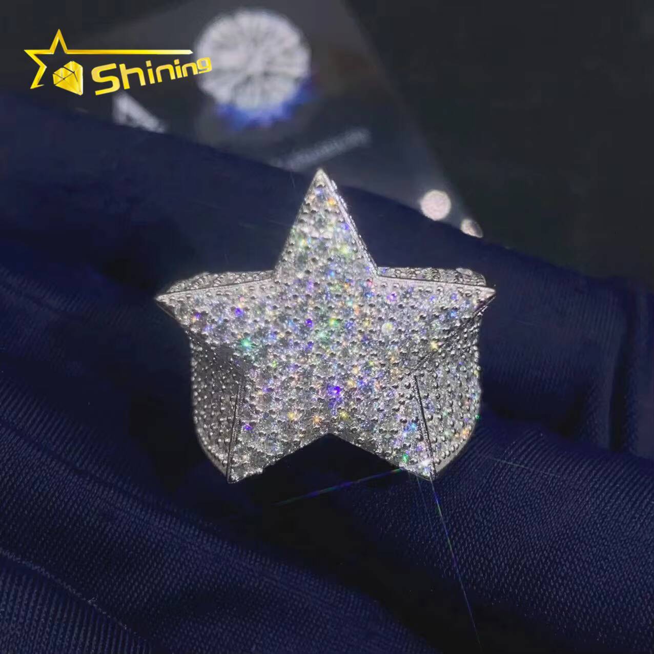 Star Design Rapper Hip Hop Jewelry Hip Hop Iced Out Diamond Moissanite Ring