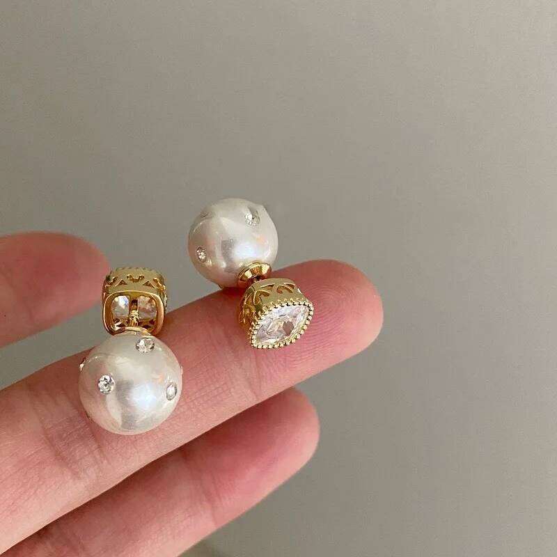 Vintage Charm Zircon Imitation Pearl Statement Earrings for Women Back Front Engagement Wedding Party Versatile Jewelry Gifts 25H1226