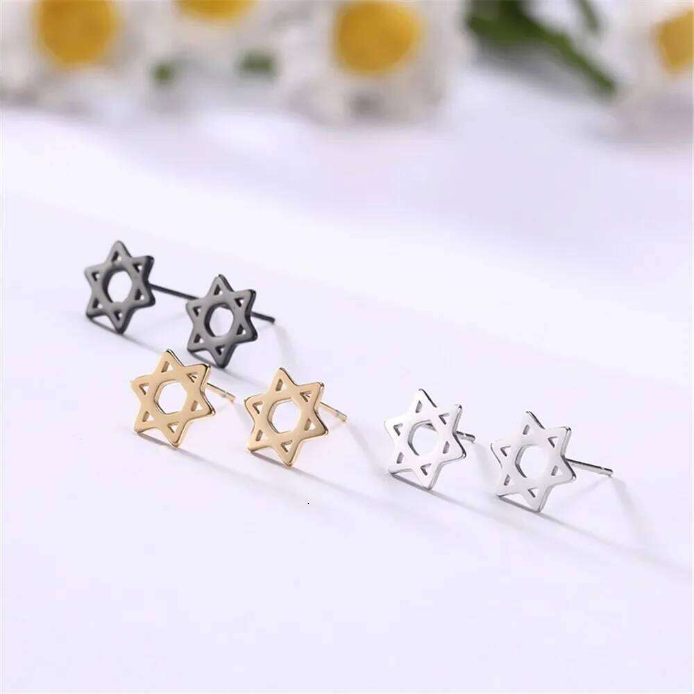 Cazador Star of David Hexagram Stud Earrings for Women Men Stainless Steel Gold Color Piercing Studs Jewish Judaism Jewelry New 25H1226