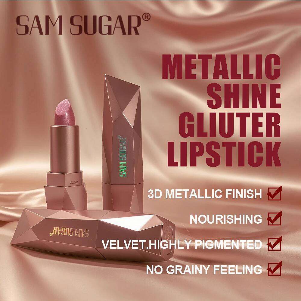 New 6-Color Diamond Pearl Lipstick, Waterproof & Super Shiny Gold Lipstick with Moisturizing, Hydrating and Long-Lasting Effects 25H1226