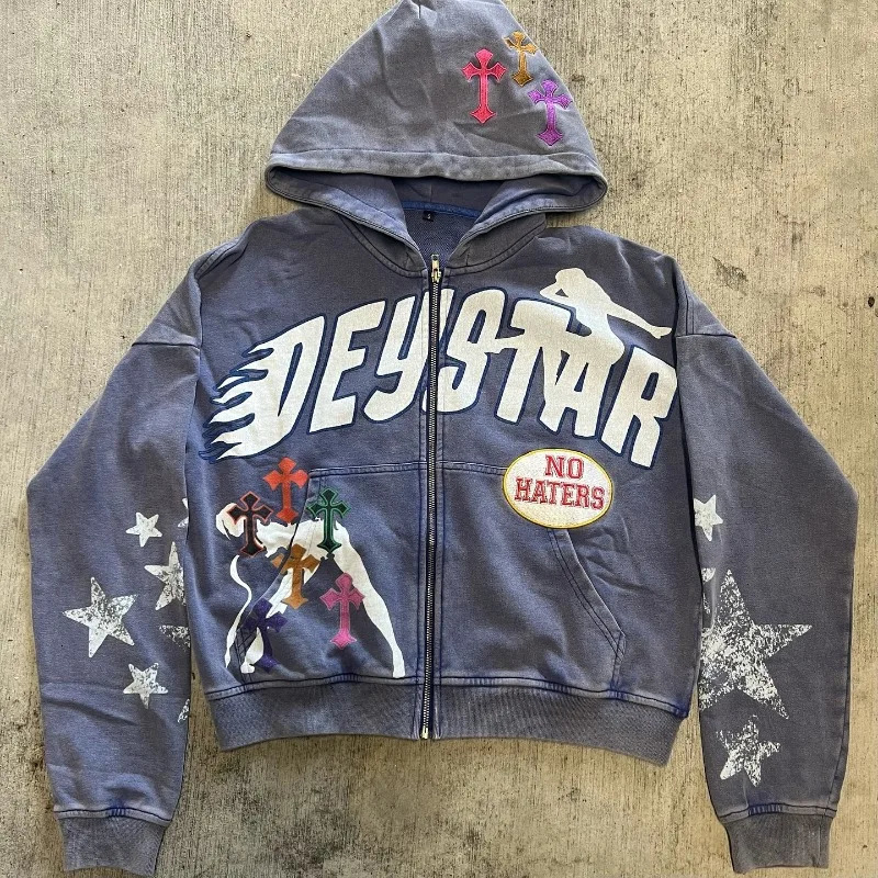 Womens Letter Geometric Cross Print Cardigan Zipper Hoodie Hip-Hop Sweatshirt Casual Versatile Gothic Sexy Y2K 251222