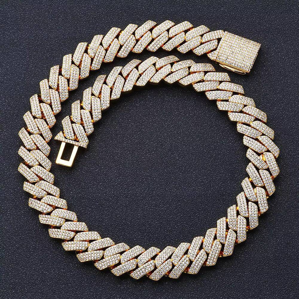 Chain Cuban Links Prong Chain Pass Diamond Tester Cuban Link Chain Necklace Rose Gold Plated