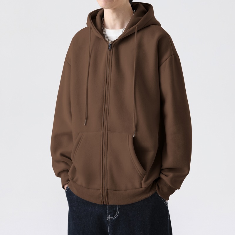 American Hoodie Jacket for Men, Fall Teenager Vintage Heavyweight Zip-Up Cardigan, Casual & Versatile Sweatshirt