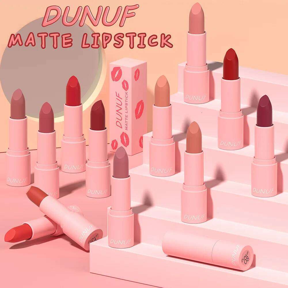 DUNUF 1 Pcs Matte Powder lipstick, Lasting 24 Hours Non-fading Waterproof Non-stick Easy to Color Lip Gloss Makeup Gift 25H1226