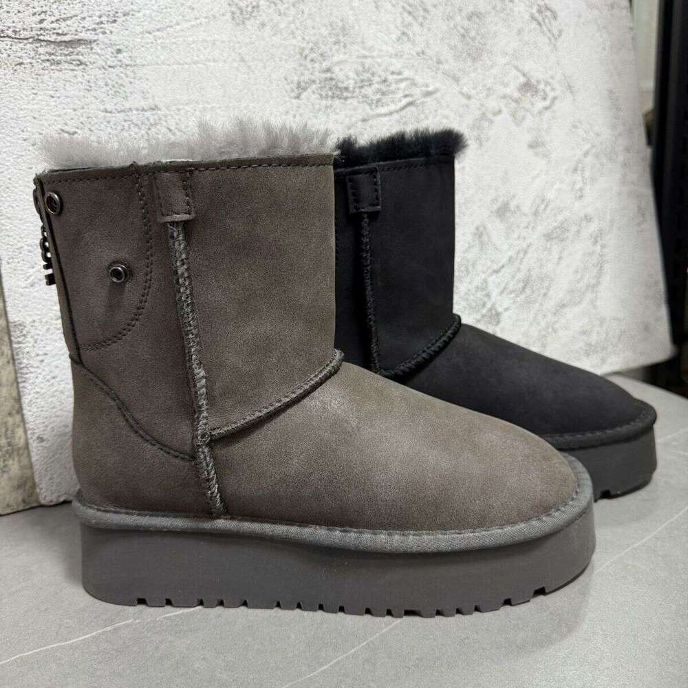 2025 Winter New Short Tube Northeast Snow Fur Integrated Anti-Slip Fleece-Lined Thickened Boots Women's Cotton Shoes Warm Zipper Mid-Calf