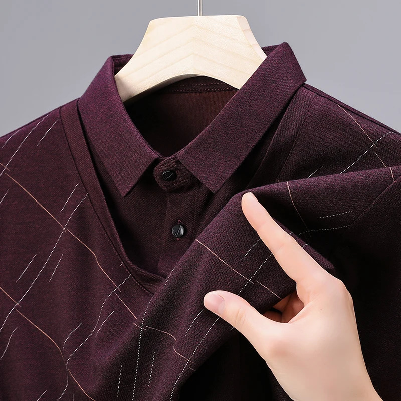 High Quality Mens Polo Shirt Lapel Two Piece Long Sleeve T-Shirt Autumn Solid Color Simple Business Casual Menswear 251222